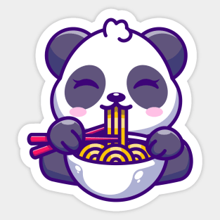 Cute panda eating ramen with chopstick cartoon Sticker